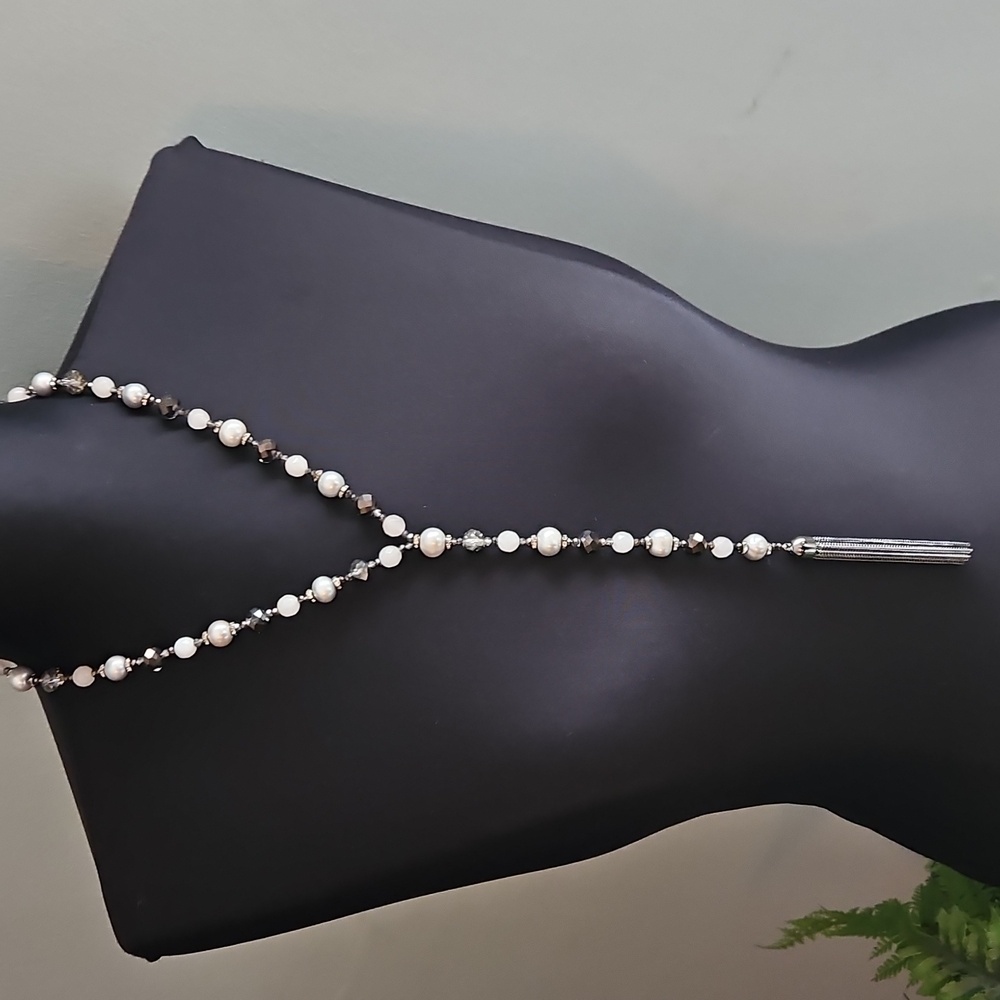 WHBM crystal and beaded metallic necklace